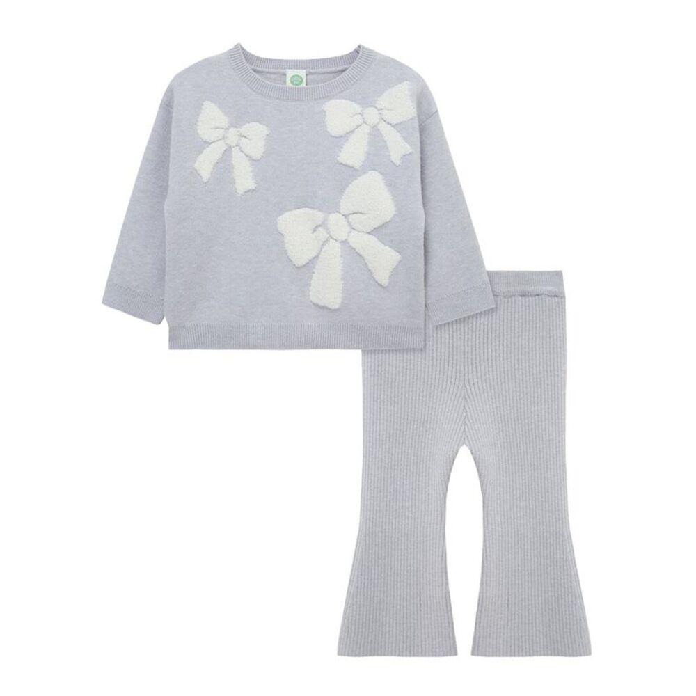 Little Me Girls  Bow Sweater Set, Grey